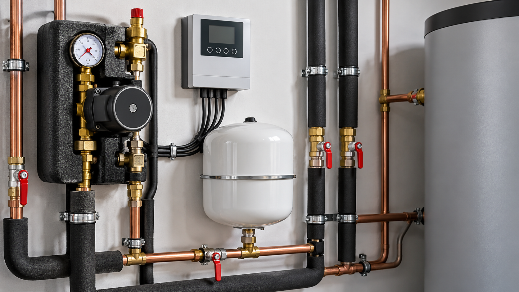 Solar pump station with differential controller, pressure gauge and expansion vessel ready for a split system
